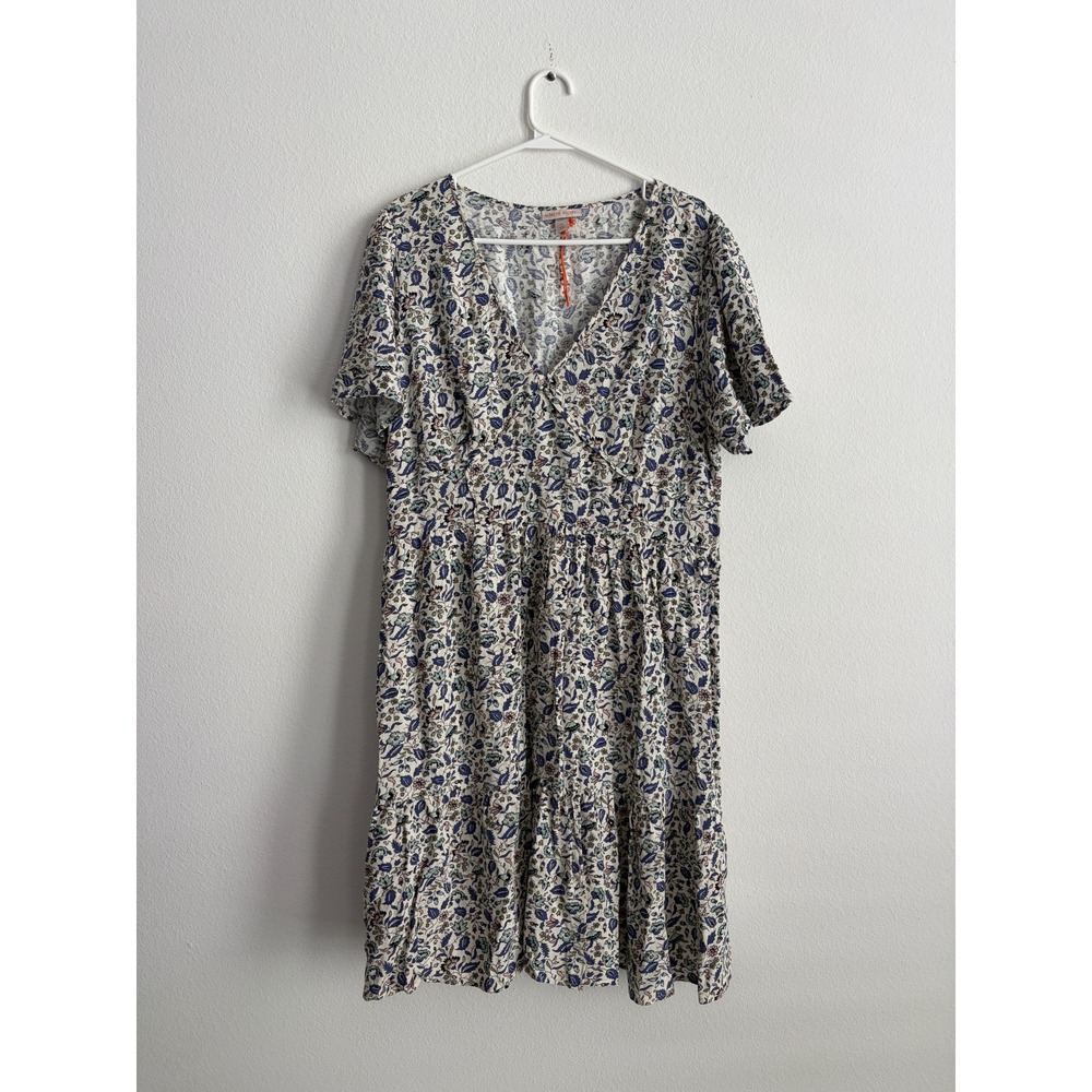 Knox Rose Midi Dress Womens 2XL Multicolor Floral V Neck Smocked Bohemian Beach
